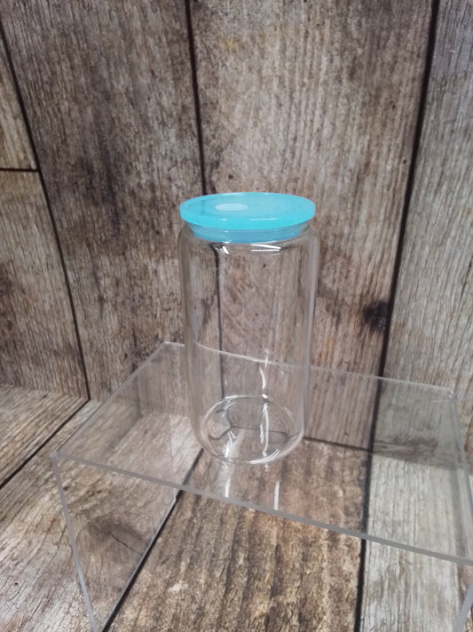 16oz Clear Glass w/colored lid